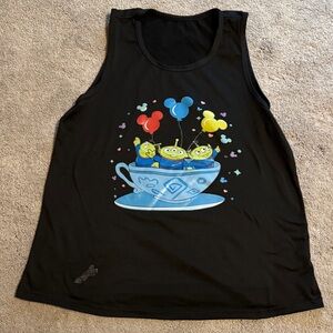 Black Tank Top with Toy Story Aliens Teacup Graphic